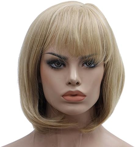 Wigood 12 Inch Short Bob Wig Light Blonde Straight Heat Resistant Fiber Wig With Free Wig Cap For Women