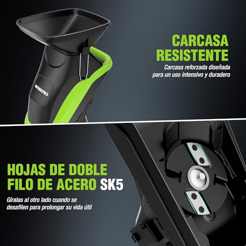 WORKPRO Electric Garden Shredder Blades 2500W with Pruning Shears, Bio-Shredder Branches Ø44 mm, 4300 RPM, Leaf Shredder with 2 Bags of 45 L, Shredder for Garden Waste