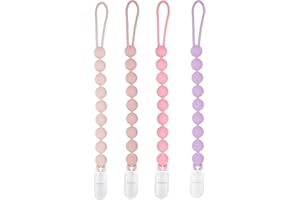 MINMUNJIU Silicone Pacifier Clip Holder, 4 Pack One Piece Soft Flexible Binky Clips Pacifier Holder Clip for Girls, Baby Girl Newborn Essentials, Teething Relief