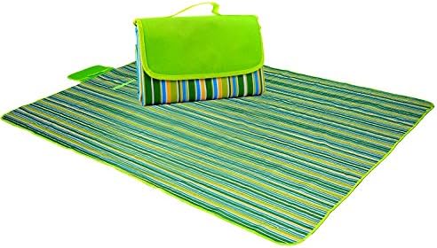 Geartist PM01 Foldable Picnic Mat Beach Blanket, 79x59 inch Oxford Cloth Portable Outdoor Multi Purpose Handy Mat Waterproof &amp; Sandproof for Beaches, Camping, Hiking (PM01-Green Strips)