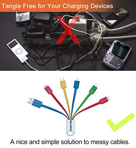 Multi Charging Cable,CHAFON 6 in 1 USB Charge Cable with Type C,2 Micro USB, Mini USB,Phone Connectors for Charging Cell Phones Tablets and More- 2 Pack