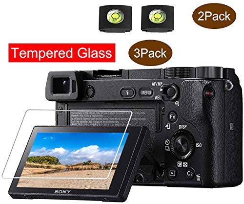 A6400 Screen Protector Appliable for Sony Alpha A6300 A6400 A6000 A5000 Camera & Hot Shoe Cover,ULBTER 0.3mm 9H Hardness Tempered Glass Flim, Anti-Scrach Anti-Fingerprint Anti-Bubble [3 Pack]