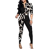 Glozeplus 2 Piece Outfits for Women Sexy Bodycon Long Sleeve Crop Tops Long Pants Sets Floral Print Tracksuits Jumpsuits