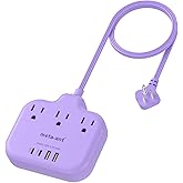 Purple Extension Cord with 3 AC Outlets and 4 USB(2 USB-C) Ports, 1625W Purple Travel Power Strip, Cute Kawaii Desk Accessories forfor Travel Curise Office Dorm Kitchen