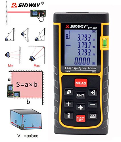 SNDWAY SW-E80 80M 262FT Digital Diastimeter Laser Distance Meter Laser Rangefinder Meter Area Volume Measure Tool