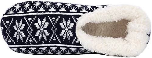 CasStar Women's Acrylic Fibers Indoor Jacquard Ballerina Slippers with Slip-Resistant Dots, Dark Blue &amp; White