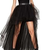 HaoDuoYi Womens Mesh Tulle High Low TuTu High Waist Wedding Skirt(M,Black)