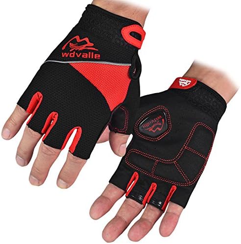 wdvalle Cycling Gloves for Men's Bike Bicycle Gel Pad Half Finger Gloves with Ultra Breathable Gel Pad and Anti-Slip (Red, L)