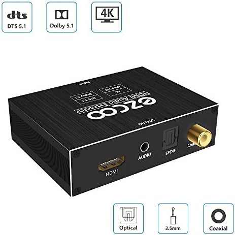 4K HDMI Audio Extractor,4K HDMI to HDMI Audio Converter (HDMI to HDMI+ SPDIF Optical+Coaxial+3.5mm L/R Stereo Audio Out),5.1CH Dolby Digital DTS Audio Decoder for Speaker Amplifier,AUTO EDID