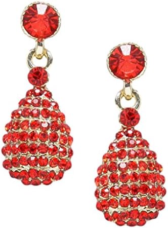 Drop Earrings 1 1/4" Austrian Crystal Gold Fashion Jewelry (Red)