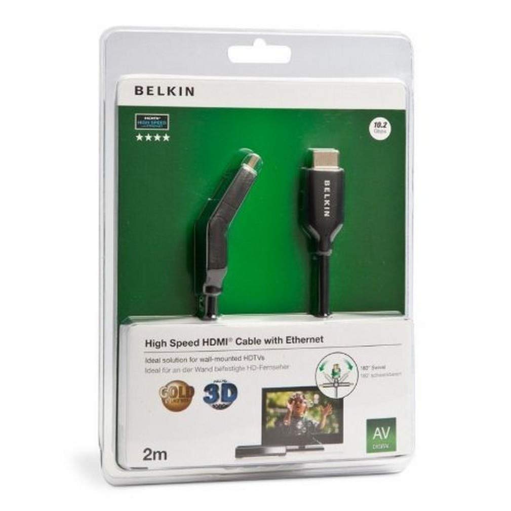 Belkin 2m HDMI Cable Male/Male Dual Swivel with Ethernet Gold Plated - Black