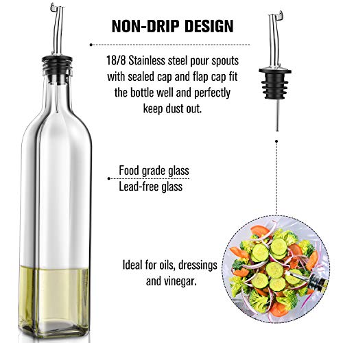 PrettyCare Olive Oil and Vinegar Dispenser Bottles 17oz (Extra Lids, Labels and Funnel) 500ml Drip-Free Bottle with Stainless Steel Spout, Flip Top Pourer Set (Clear) - Thumbnail 3