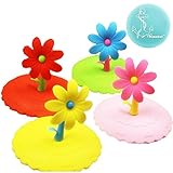 Rimobul 4 Pcs Lovely Flower Leakproof Silicone Cup Lid Cover (flower)
