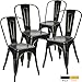 Devoko Metal Indoor-Outdoor Chairs Distressed Style Kitchen Dining Chairs Stackable Side Chairs with Back Set of 4 (Black Gold)