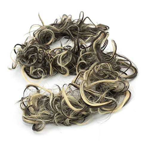 IMISSU Large Size Hairpiece Curly Messy Hair Bun Wrap Scrunchies Elastic Hair Band Donut Updo Chignon Hair Extension Piece for Women Girl (Brown Mix Blonde)