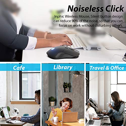 INPHIC Wireless Mouse Wiederaufladbare, 2.4G Silent Computer Wireless Mouse, 1600 DPI, 6 Tasten Mäuse für Laptop Notebook, PC, MacBook Durable Slim, Business Office Home Mouse (schwarz)