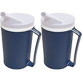 Rehabilitation Advantage Insulated Blue Adaptive Mug 2-Pack, 12 oz | 2 Insulated 12 oz Mugs with Easy-Grip Handles and Snorkel Lids for Safer, Comfortable Sipping.