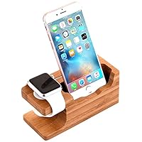 AICase Watch Stand, iWatch Bamboo Wood Charging Dock Charge Station Stock Cradle Holder for Apple Watch & iPhone X/ 8 Plus/ 8/7 Plus 6 6 Plus 5S 5 (Bamboo Wood II)