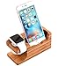 Watch Stand, AICase iWatch Bamboo Wood Charging Holder for Apple Watch & iPhone X/ 8/8 Plus/ 7 Plus 6 6 Plus 5S 5 (Light Brown)