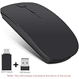 Rechargeable Wireless Mouse, Topist 2.4G Slim Noiseless Click Optical Computer Mouse with USB Receiver & Type-C Adapter for Laptop, Desktop, Tablet, Notebook, PC, Computer, MacBook