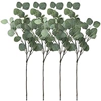 Winlyn Pack of 4 Artificial Silver Dollar Eucalyptus Bushes in Grey Green 25.5" Tall x 9.5" Diameter Artificial Greenery Holiday Greens Faux Silvery Greens Floral Arrangement