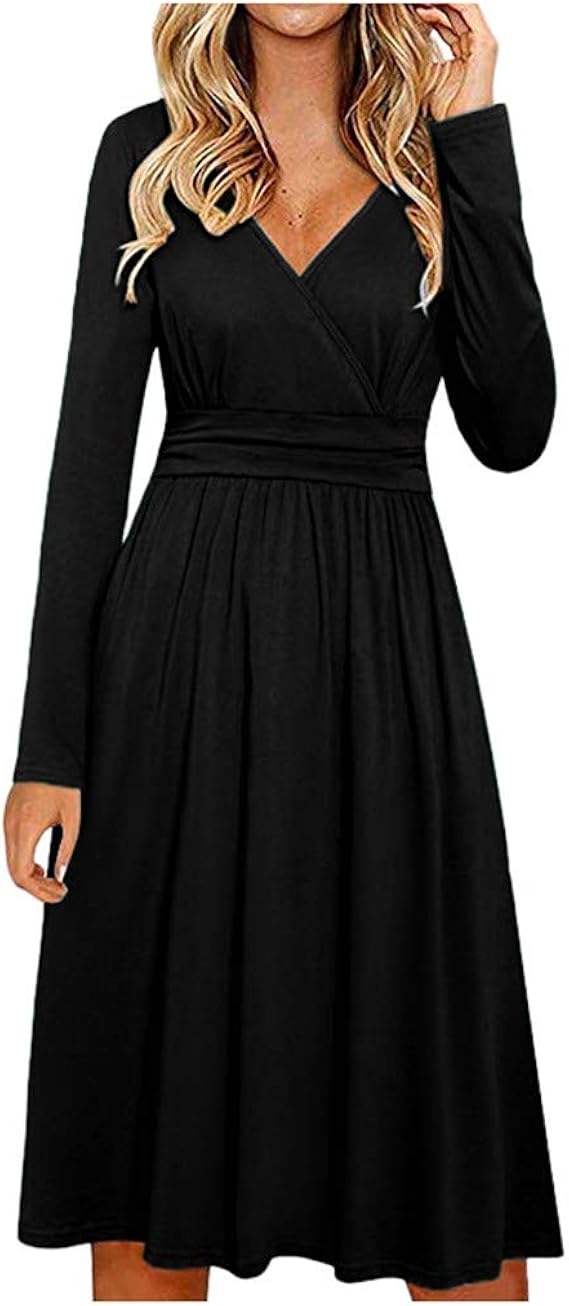 Dresses for Women, Womens V Neck 3/4 Sleeve Wedding Guest Casual Draw