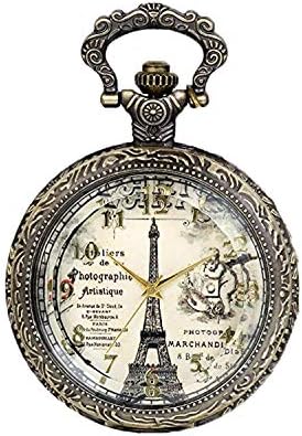 JewelryWe Retro Vintage Bronze Eiffel Tower Roman Numbers Quartz