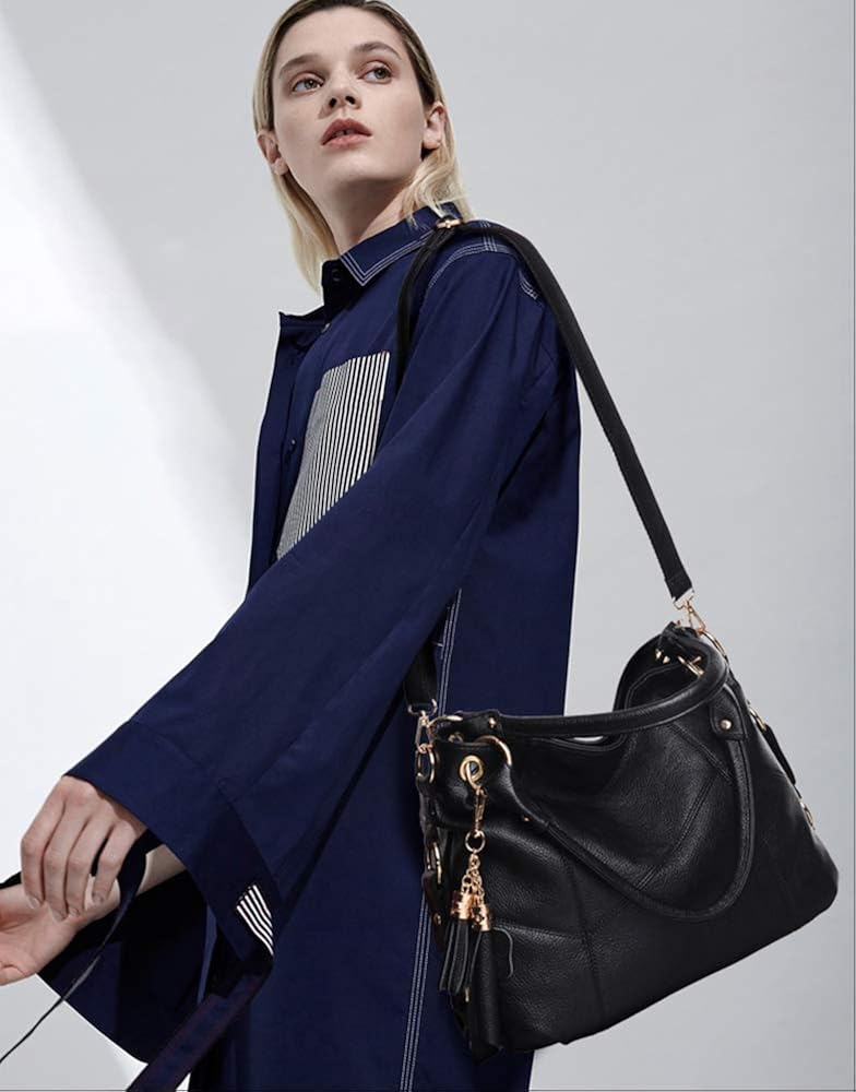 Kris Anna Womens Tassel Shoulder Bag Hobo Handbag Black - Image 3