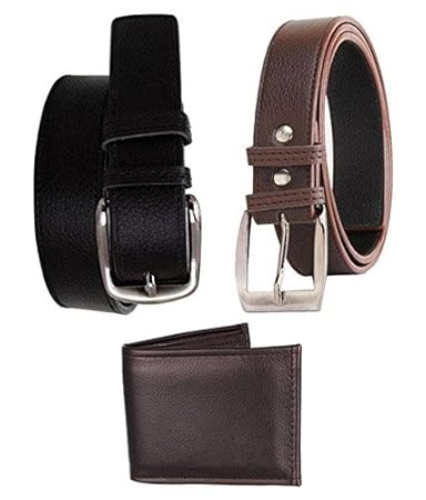 Elligator Mens Black Belt and Brown Wallet Pack