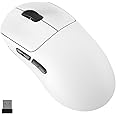 KYSONA Wireless Gaming Mouse Ultralight 55g, 3395 Lag-Free Sensor, 26K DPI, HUANO Switches, 80Hrs Long Battery Life, 6 Programmable Button for PC, 3 Modes (2.4G/Wired/BT), Win with Aztec, White