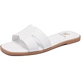 Women's Flat Sandals Dressy Comfortable Slide Sandals Fashion Square Open Toe Slip On Beach Sandals for Summer