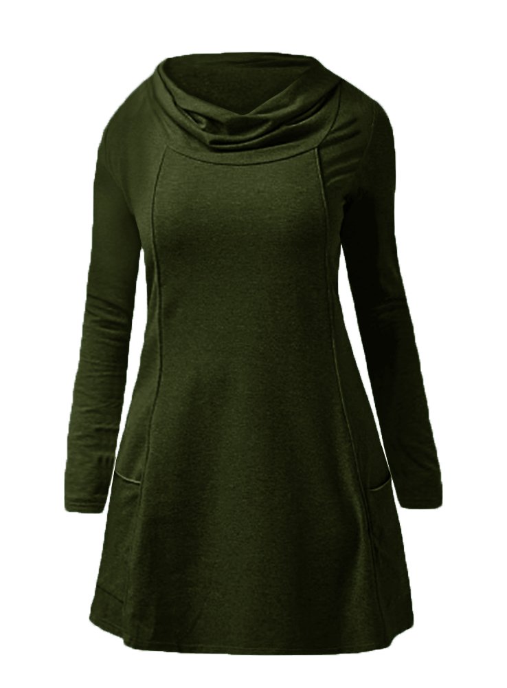 Chuanqi Womens Tunic Tops Long Sleeve Cowl Neck Casual Sweatshirts With Pockets,Green,Large