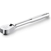 SK 1/4" Drive Ratchet Handle, Pear Head, 90-Tooth Ratchet, CR-MO Steel | Low-profile Head, Reversible Switch for One-Handed Operation, SuperKrome Finish, with Contoured Handle