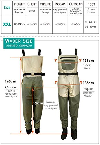 Men's Breathable Fly Fishing Wader, Waterproof Chest Wader With Stocking Foot (XXL)