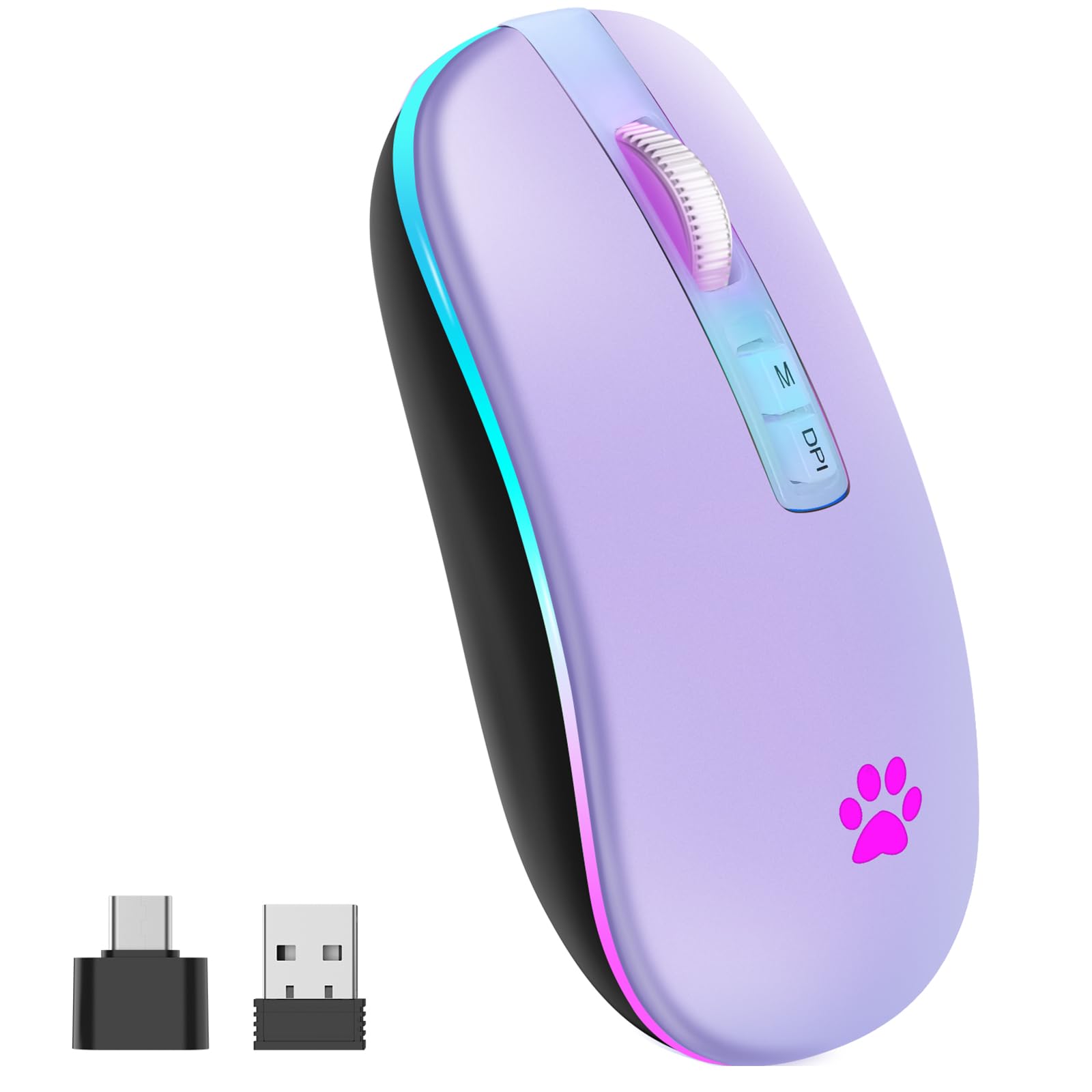 Photo 1 of KARFUN Wireless Mouse, Backlit LED Portable Slim Computer Mouses for Laptop, PC, Computer, MacBook, iPad, Chromebook, Notebook, 2.4G Rechargeable Wireless Mouse (Light Purple)