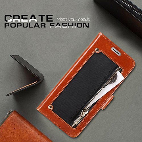 Galaxy S9 Plus Case, Galaxy S9 Plus Wallet Case, Homelove Premium Genuine Leather Wallet Case with [Zipper Coin Pocket] and [Kickstand Feature] for Samsung Galaxy S9 Plus Black+ Brown - Thumbnail 6