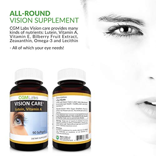 CGM-Labs Vision Care, Lutein 40mg, Zeaxanthin, Vitamin A, Bilberry Extract, 90 Softgel