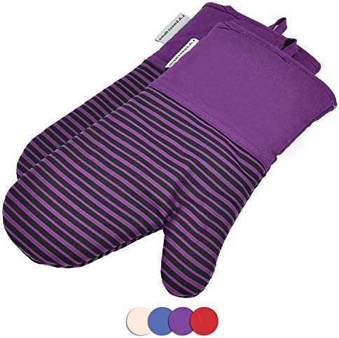 Silicone Oven Mitts 464 F Heat Resistant Potholders Striped Pattern Cooking Gloves Non-Slip Grip for Kitchen Oven BBQ Grill Cooking Baking 7x13 inch as Christmas Gift 1 pair (Purple) by LA Sweet Home