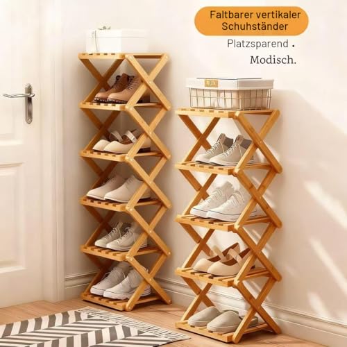 Akloya Vertical Narrow Shoe Rack, 7 Tier Portable Foldable No Installation Freestanding Shoe Rack for Corridors, Bedroom, Living Room, Corner and Small Spaces (7 Animals)