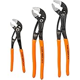 Klein Tools D5053BKIT 3-Piece Quick-Adjust Klaw Pump Pliers Set, 7-Inch, 10-Inch, and 12-Inch, Compact Design with V-Jaw and 