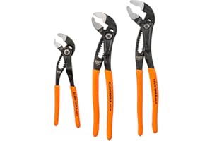 Klein Tools D5053BKIT 3-Piece Adjustable Pliers, Quick-Adjust Klaw Pump Pliers Set, 7-Inch, 10-Inch, and 12-Inch, Compact Design with V-Jaw and Hardened Teeth for Maximum Torque