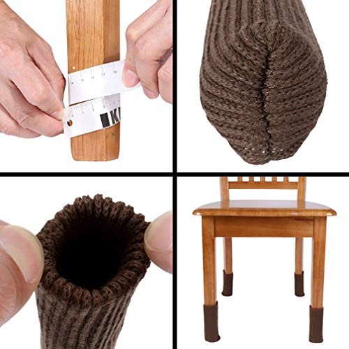 32 PCS Coffee Wool Knit Furniture Socks Maveek Chair Leg Floor Protector Chair Socks Elastic Polyester Floor Furniture Feet Covers Pads Knitting Socks Fit Furniture Leg Girth 1-1/2 to 2-1/4 Inches