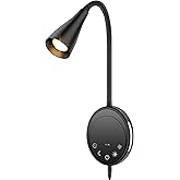 SANKEDOU Wall Mounted Reading Light, Bedside Headboard Lights with 5 Dimming &amp; Color Temperature, USB Output, Night Light &amp; Timers Function, Flexible Gooseneck 3000K-6000K Upgrade Bed Lamp (Black)