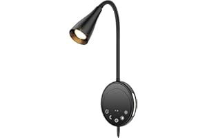 SANKEDOU Wall Mounted Reading Light, Bedside Headboard Lights with 5 Dimming & Color Temperature, USB Output, Night Light & Timers Function, Flexible Gooseneck 3000K-6000K Upgrade Bed Lamp (Black)