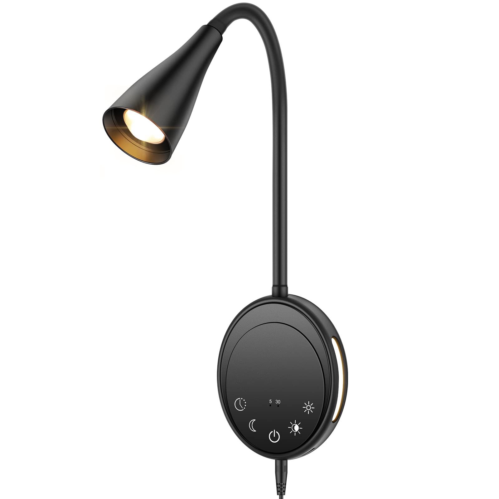 Photo 1 of SANKEDOU Wall Mounted Reading Light, Bedside Headboard Lights with 5 Dimming & Color Temperature, USB Output, Night Light & Timers Function, Flexible Gooseneck 3000K-6000K Upgrade Bed Lamp (Black)