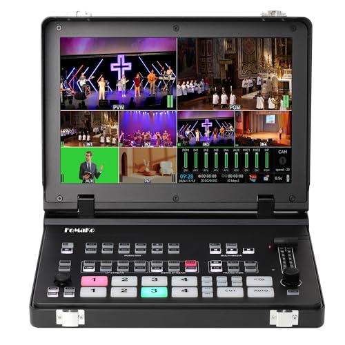 FoMaKo M6 4K HDMI Video Mixer, 10.1 Inch Full HD LCD Screen, 5 Channel Live Broadcast Switch, 4K 60 IPS Input, 1080P 60 IPS Output, SDI+HDMI Video Switch