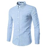 NUTEXROL Men Plaid Cotton Casual Slim Fit Long Sleeve Button Down Dress Shirts