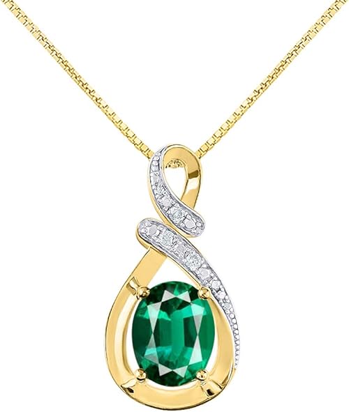 RYLOS Necklaces For Women 14K Yellow Gold - Diamond & Green Rylos
