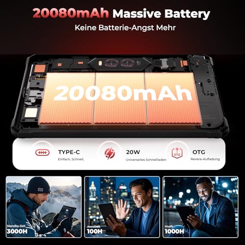 HOTWAV R9 Plus Outdoor Tablet Android 14, 11 Inch 2K FHD+ Construction Site Tablets, Octa-Core 24GB+512GB+2TB TF Tablet Waterproof, 20080mAh 20W Fast Charge, 64MP+16MP/IP68/IP69K/Dual SIM 4G/5G WiFi/GPS/OTG
