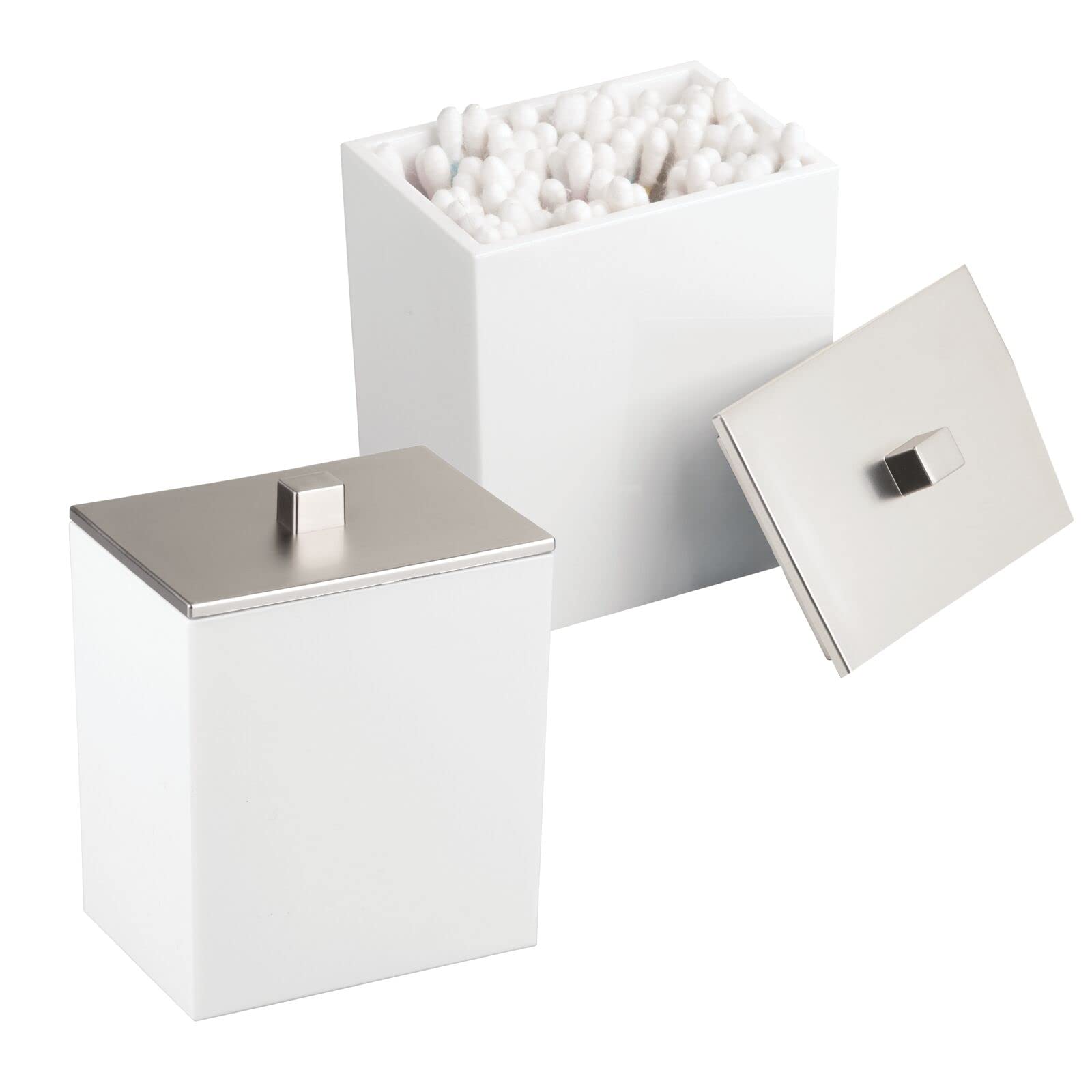 mDesign Set of 2 Bathroom Vanity Caddy for Accessories - Modern Bathroom Storage for Cotton Wool etc - Tabletop Bathroom Storage - White/Brushed Nickel